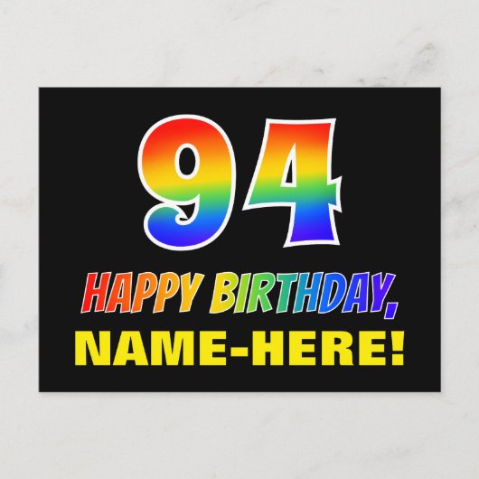 94e verjaardag: Vet, Vun, Eenvoudig, Regenboog 94 Briefkaart (Voorkant)