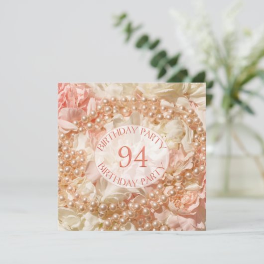 94ste verjaardag uitnodiging met parels (Staand voorkant)