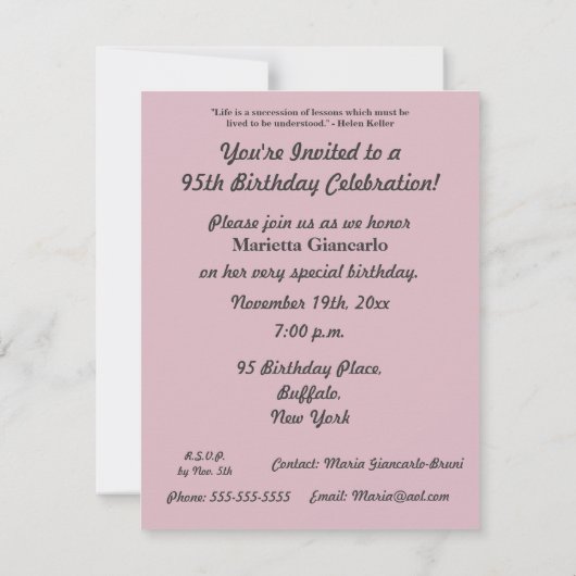 95 prachtige jaren!-Birthday Party/roze rozen Kaart (Achterkant)