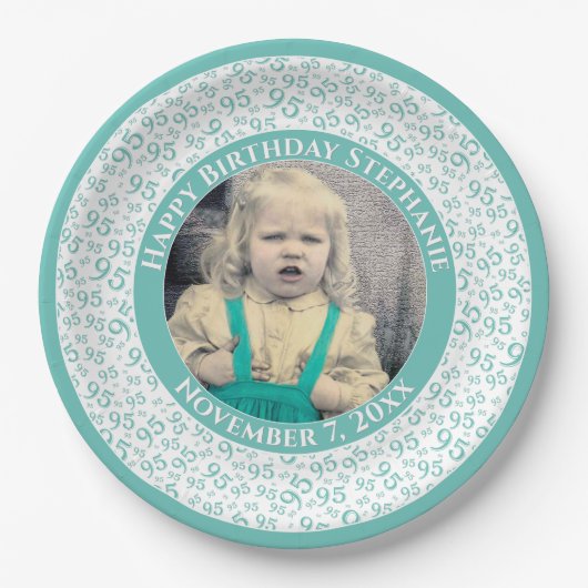 95 Uw foto Willekeurig getallenpatroon Blauwgroen/ Papieren Bordje (Voorkant)