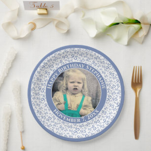 95 Uw foto Willekeurige nummer Patroon Blauw/Wit Papieren Bordje