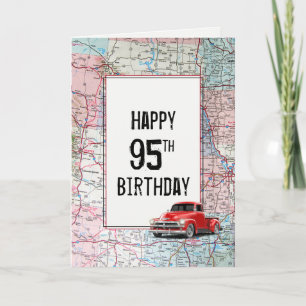 95e anniversaire Camion rouge Retro sur la carte