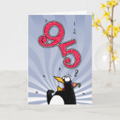 95e anniversaire - Carte de surprise de pingouin (Fleur jaune)