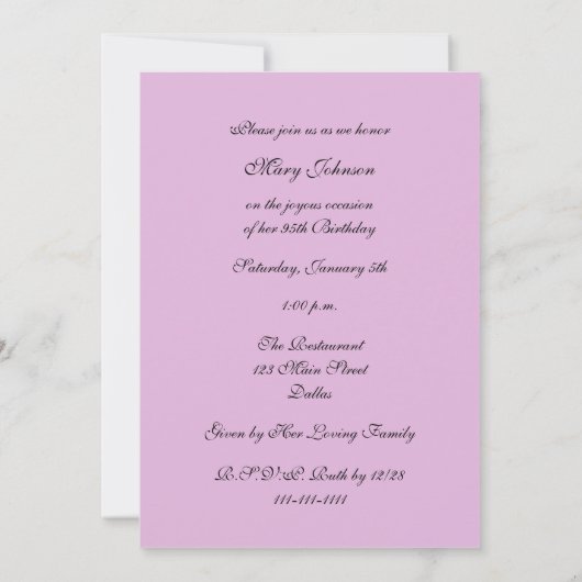 95e anniversaire de fête Invitation Beaux Roses (Dos)