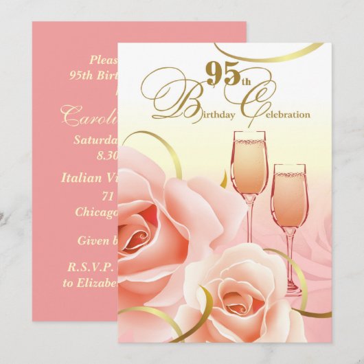95e anniversaire Fête Invitations personnalisées (Devant / Derrière)