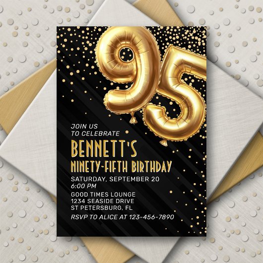95e anniversaire Gold Black Invitation