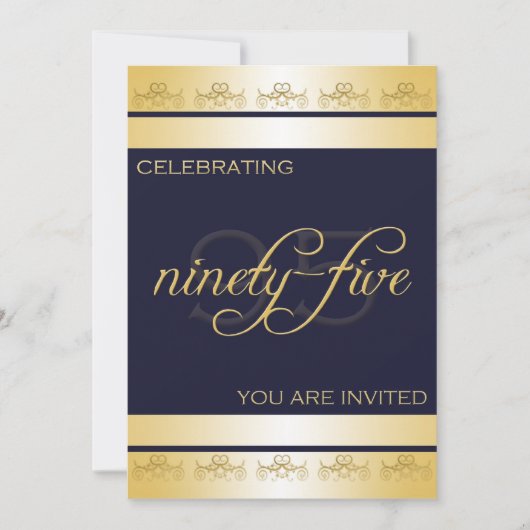 95e anniversaire Invitation à une fête en bleu et (Devant)