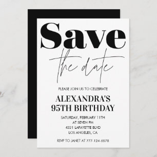 95e anniversaire invitation Black White Enregistre
