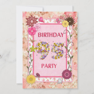 95e anniversaire invitation fête avec cadre fleuri