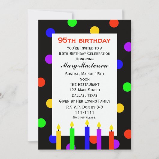 95e anniversaire Invitation fête bougies et points (Devant)