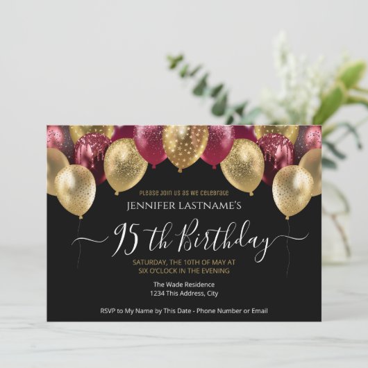 95e Anniversaire Invitation Rouge et Or (Debout devant)