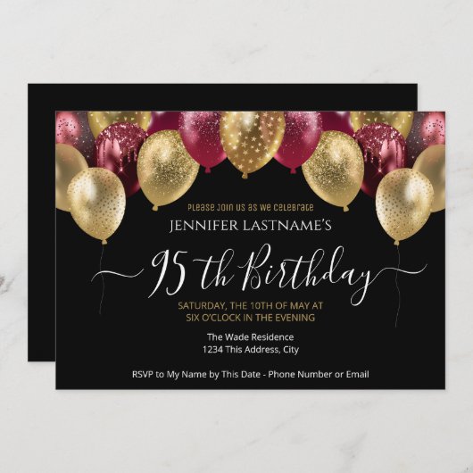 95e Anniversaire Invitation Rouge et Or (Devant / Derrière)