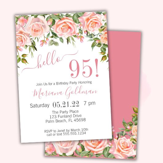 95e anniversaire Invitations Pink Floral Modern Pa