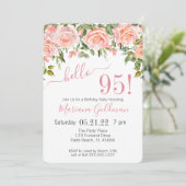 95e anniversaire Invitations Pink Floral Modern Pa (Debout devant)