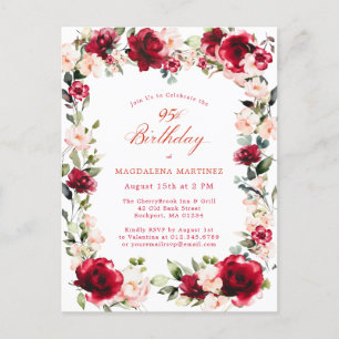 95e anniversaire Red Rose Peony Invitation