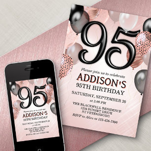 95e anniversaire Rose Gold Ballons Invitation