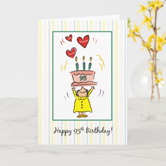 95e Birthday Cake and Hearts for Woman Kaart (Gele Bloem)
