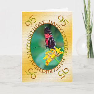 95e Carte d'anniversaire aux papillons et aux fleu