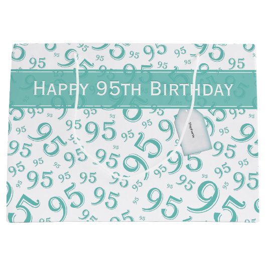 95e Happy Birthday Blauwgroen Random Number Patter Groot Cadeauzakje (Voorkant)