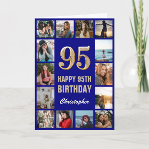 95e Happy Birthday Navy Blue & Gold Photo Collage Kaart