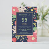 95e Invitation d'anniversaire - Gold, Élégante flo (Debout devant)