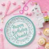 95e Partij Willekeurige Getal Patroon Blauwgroen/W Papieren Bordje (Feest)