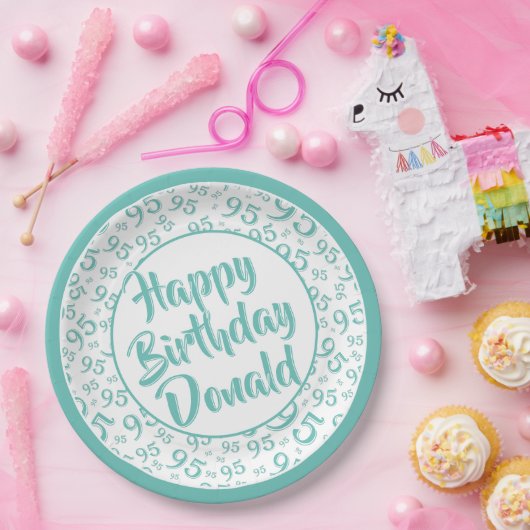 95e Partij Willekeurige Getal Patroon Blauwgroen/W Papieren Bordje (Feest)