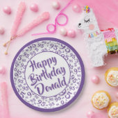 95e Partij Willekeurige Nummer Patroon Paarse/Wit Papieren Bordje (Feest)