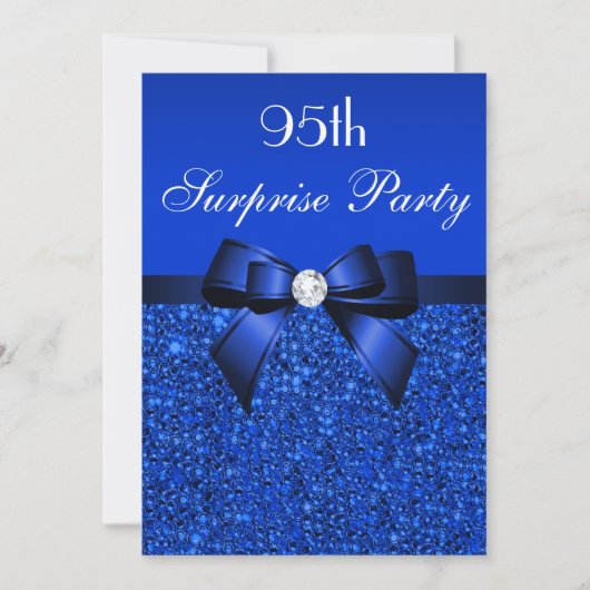 95e Surprise Party Royal Blue Sequins en Bow Kaart (Voorkant)