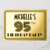 95e verjaardag — Art Deco Style "95" en naam Folie Uitnodiging (Voorkant)