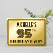 95e verjaardag — Art Deco Style "95" en naam Folie Uitnodiging (Staand Voorkant)