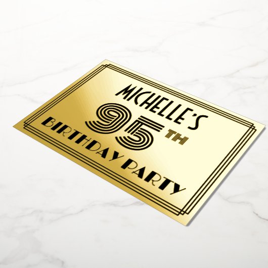 95e verjaardag — Art Deco Style "95" en naam Folie Uitnodiging (Gedraaid)