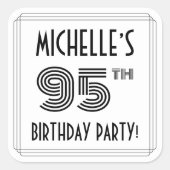 95e verjaardag: Art Deco Style + aangepaste naam Vierkante Sticker (Voorkant)