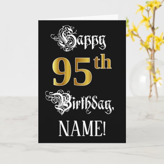 95e verjaardag — Fancy script; Faux Gold Kijk; naa Kaart (Gele Bloem)