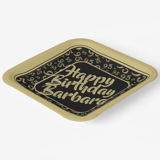 95e verjaardag feestnummer patroon zwart goud papieren bordje (Gebogen)