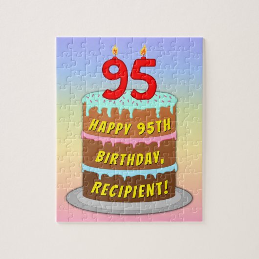95e verjaardag: Fun Cake and Candles + Custom Name Legpuzzel (Verticaal)