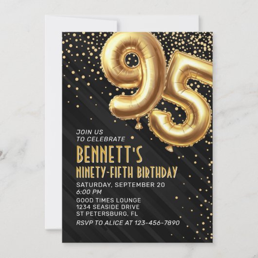 95e verjaardag Gold Black Invitation Kaart (Voorkant)