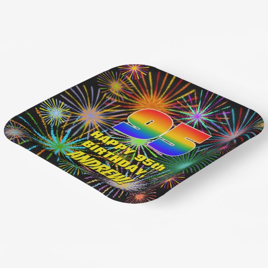 95e verjaardag: Kleurrijk, gevierd vuurwerk Papieren Bordje (Gebogen)