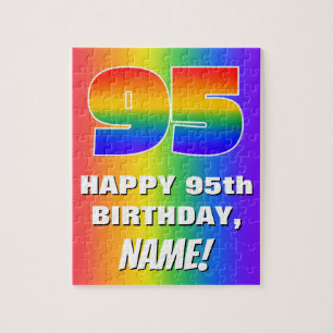 95e verjaardag: kleurrijk, vun regenboogpatroon #  legpuzzel