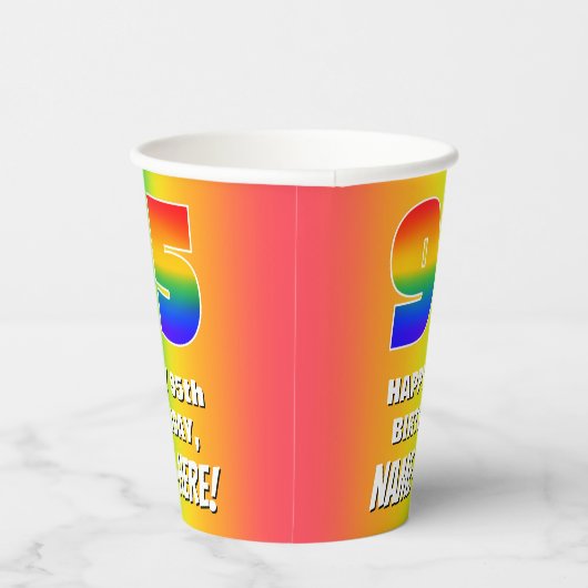 95e verjaardag: kleurrijk, vun regenboogpatroon # papieren bekers (Rechts)