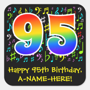 95e verjaardag: Kleurrijke muzieksymbolen, regenbo Vierkante Sticker