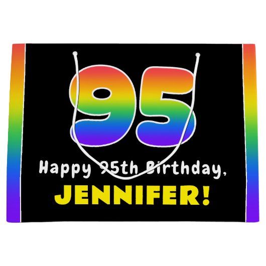 95e verjaardag: kleurrijke regenboog # 95, aangepa groot cadeauzakje (Voorkant)