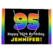 95e verjaardag: kleurrijke regenboog # 95, aangepa groot cadeauzakje (Achterkant)