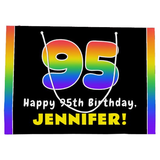 95e verjaardag: kleurrijke regenboog # 95, aangepa groot cadeauzakje (Achterkant)