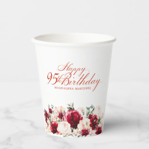 95e Verjaardag Party Red Rose Pink Peony Custom Papieren Bekers