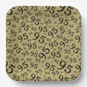 95e verjaardag Random Number Pattern Black/Gold Papieren Bordje