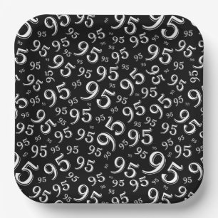 95e verjaardag Random Number Pattern Black/White Papieren Bordje