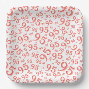 95e verjaardag Random Number Pattern Coral/White Papieren Bordje