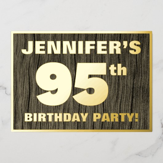 95e verjaardag: Vet, Faux Hood Grain Pattern Folie Uitnodiging (Voorkant)
