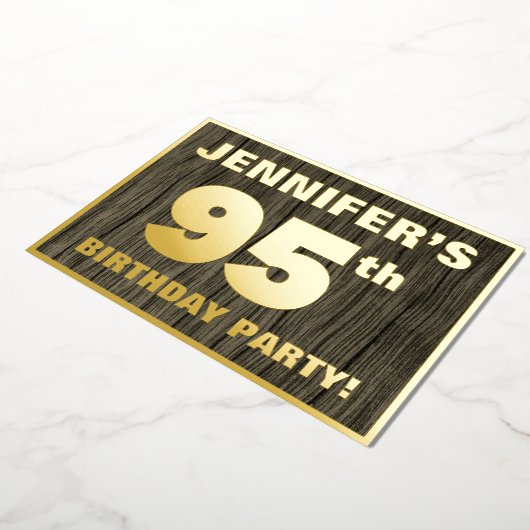 95e verjaardag: Vet, Faux Hood Grain Pattern Folie Uitnodiging (Gedraaid)